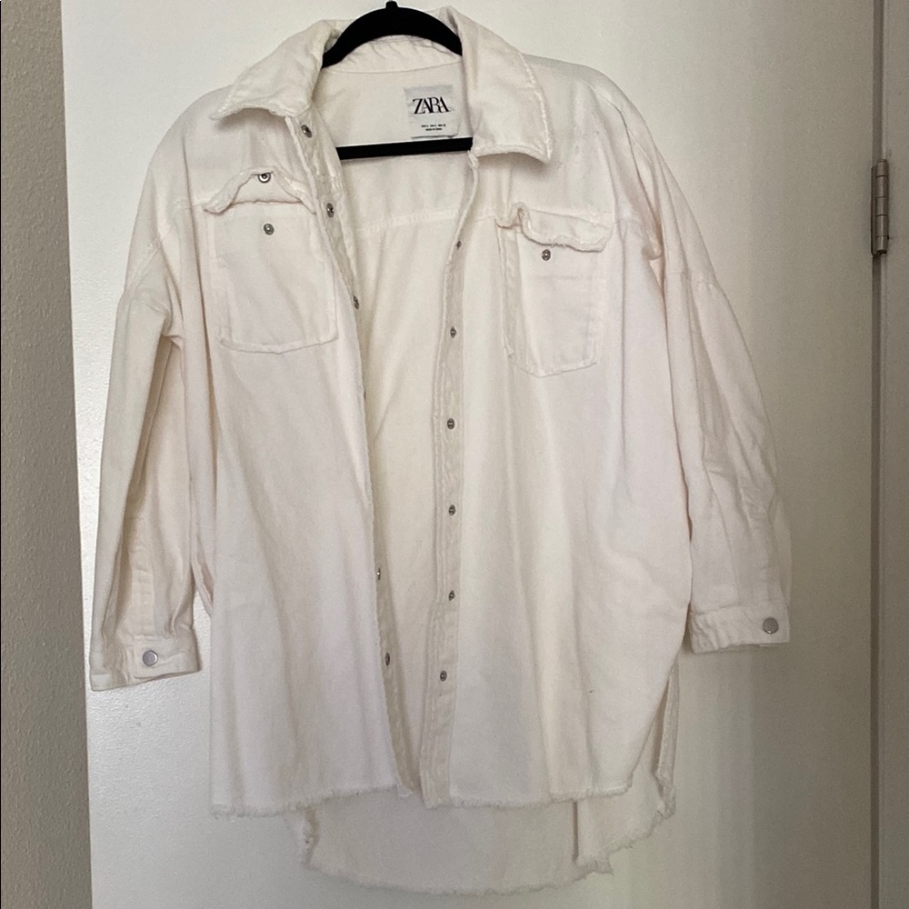 Zara White denim Button Down light jacket Relaxed Fit
